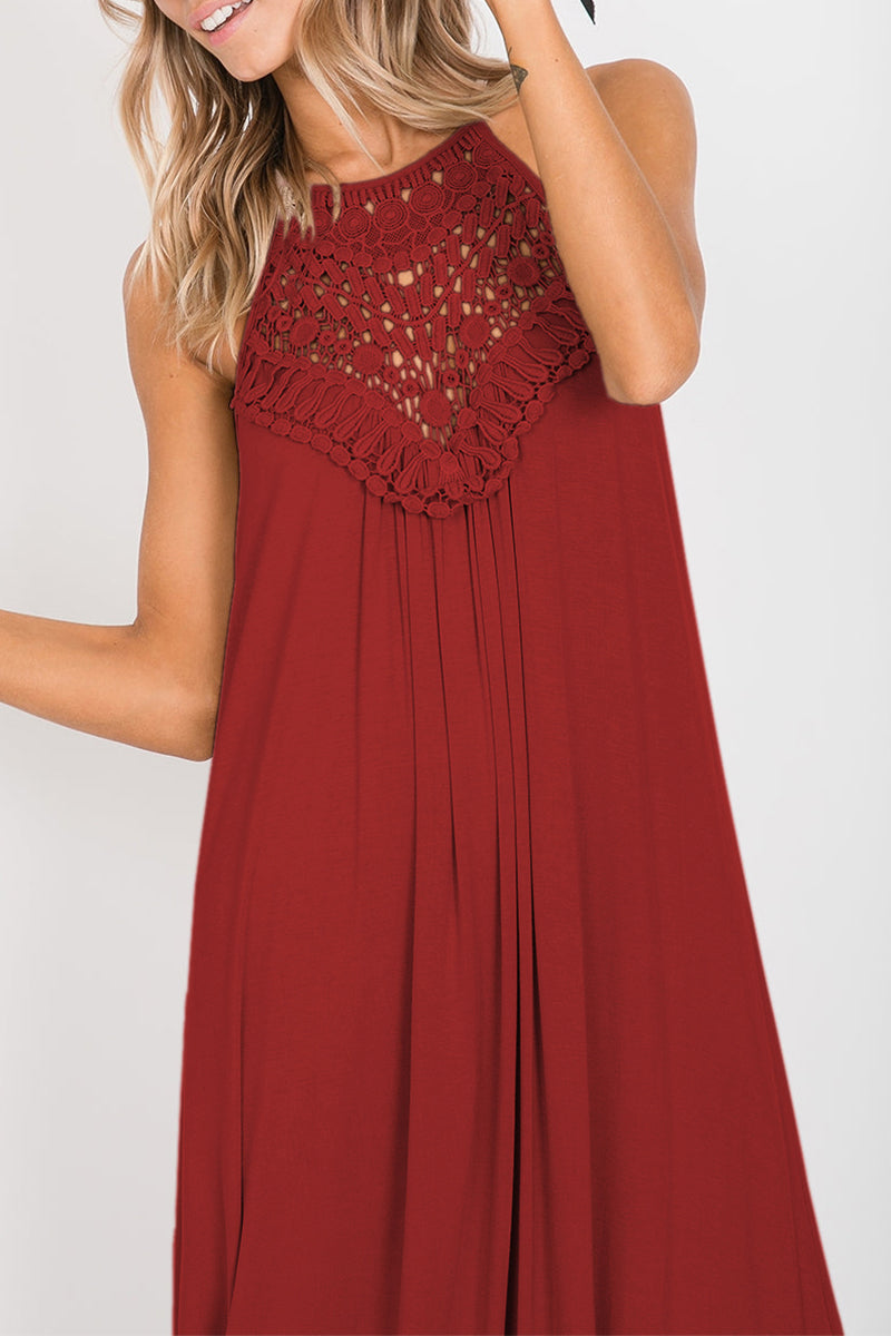Sexy Solid Lace Halter Sleeveless Dress Dresses