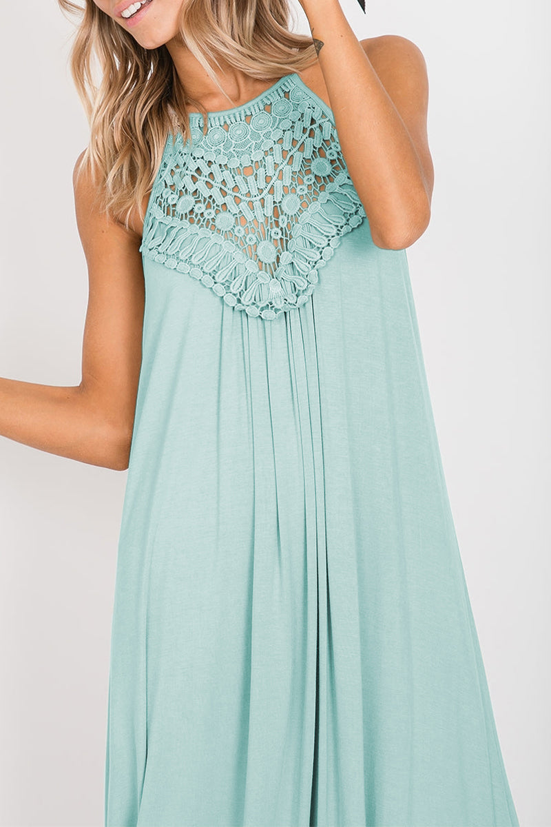 Sexy Solid Lace Halter Sleeveless Dress Dresses