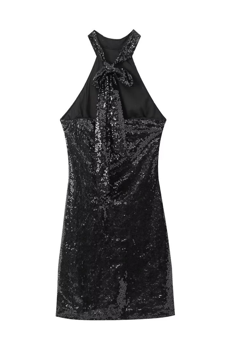 Sexy Solid Sequins Halter One Step Skirt Dresses
