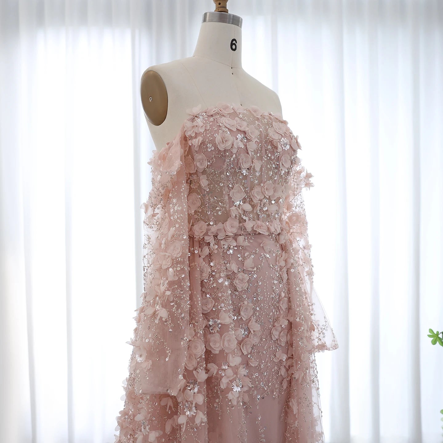 UU-Sharon Said Elegant 3D Flowers Pink Luxury Dubai Evening Dress with Overskirt Lilac Long Sleeves Women Wedding Party Gown