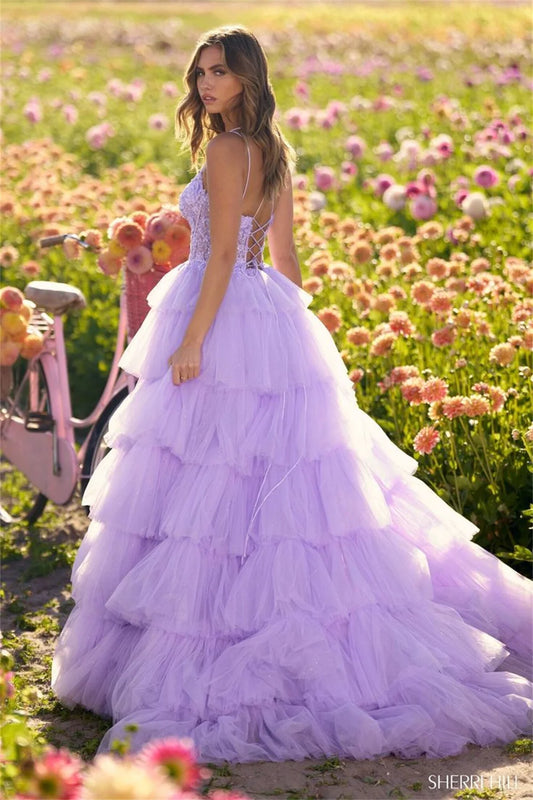 UU-Lavender Spaghetti Strap A-line Tulle Prom Dress 2024 Edge Curl Gorgeous Sleeveless Robes
