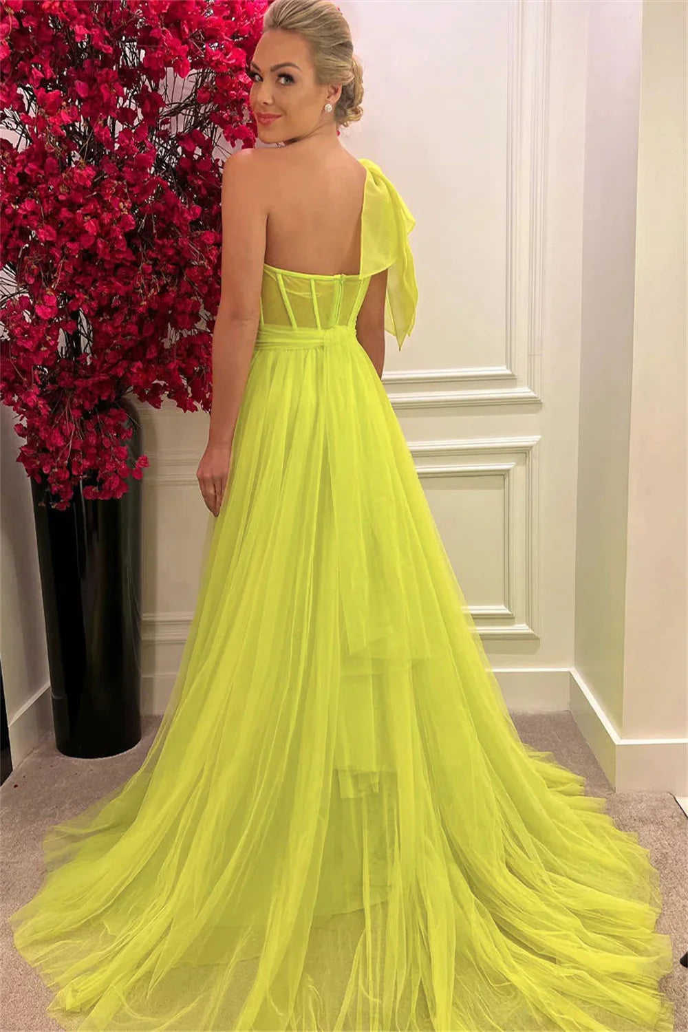 UU-Elegant Lady Prom Dresses Luxurious Green Evening Dress A-shaped Gauze Side Slit Wedding Party Dress Custom Dress