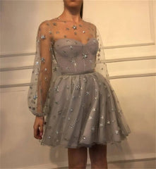 UU-Gauze Shoulder Lace Embroidery Wedding Dress Puff Sleeves Short Skirt  Heart Shaped Neckline Prom Dress
