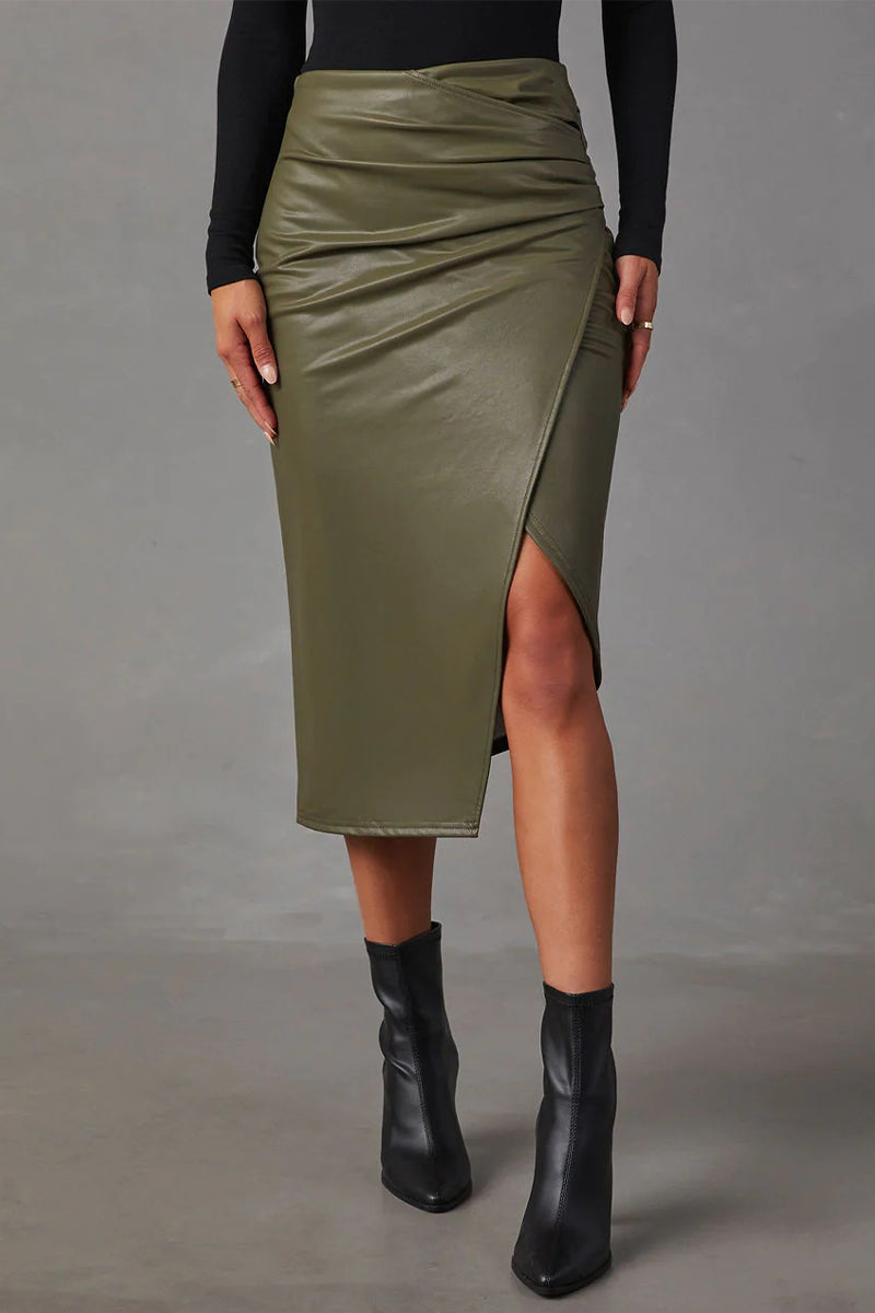 Sexy Solid Slit Fold Regular High Waist Type A Solid Color Bottoms