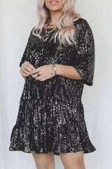 Casual Solid Sequins Sequined O Neck A Line Dresses