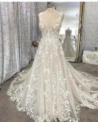 UU-Boho Chic Wedding Dress Vintage Lace Appliques Zipper Back Bridal Gowns Largo