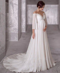 UU-Maternity Chiffon Wedding Dresses 2024 Long Sleeves Bohemian Pregnant Bridal Gowns Sweep Train Elegant Simple Robe