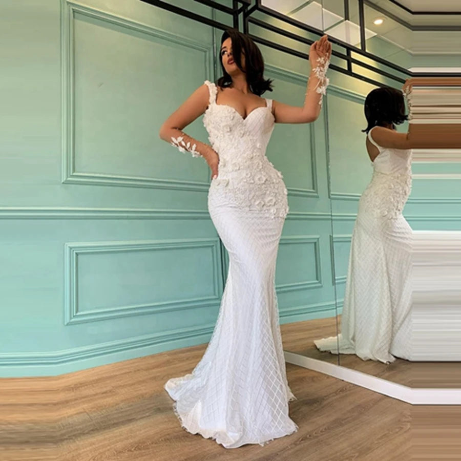 UU-Pretty Floral Africa Mermaid Wedding Dress Sweetheart 3D Flowers Beading Bridal Dresses Floor Length Wedding Gowns Plus Size