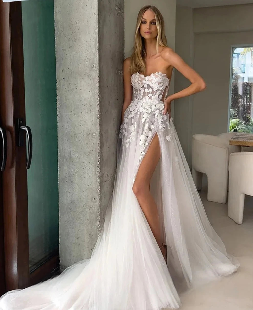 UU-Simple  Bridal Dress 2024 Elegant Sleeveless Wedding Dress Romantic A-Line Floor-length Dress