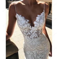 UU-Lace Appliques Wedding Dress Mermaid Bridal Dresses 2024 Spaghetti Straps Backless Beach Bridal Gowns