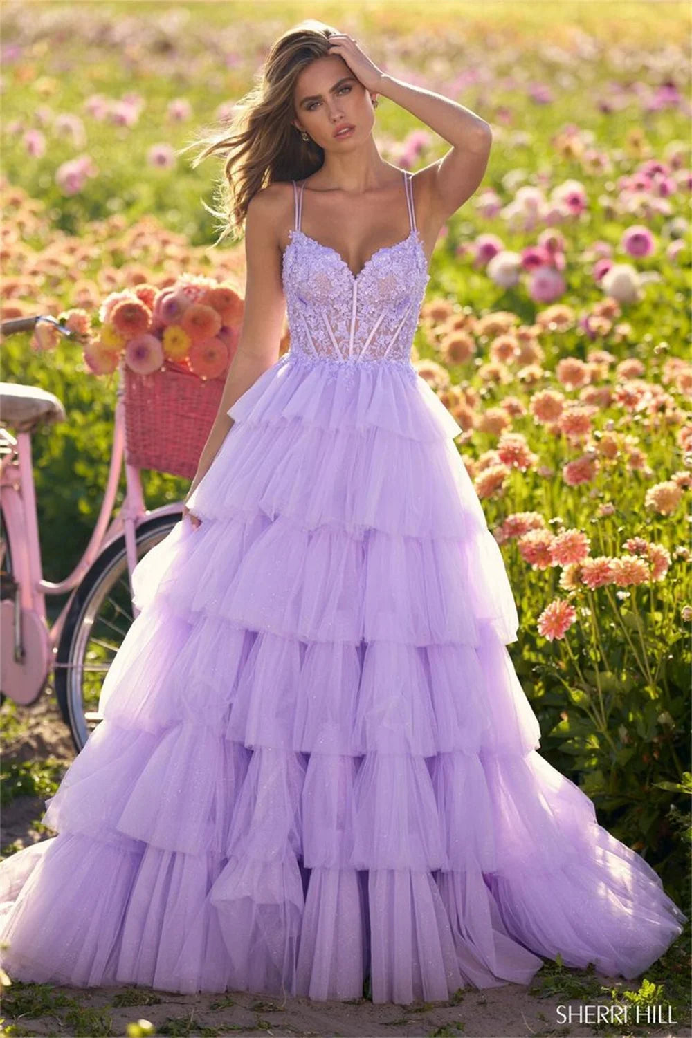 UU-Lavender Spaghetti Strap A-line Tulle Prom Dress 2024 Edge Curl Gorgeous Sleeveless Robes