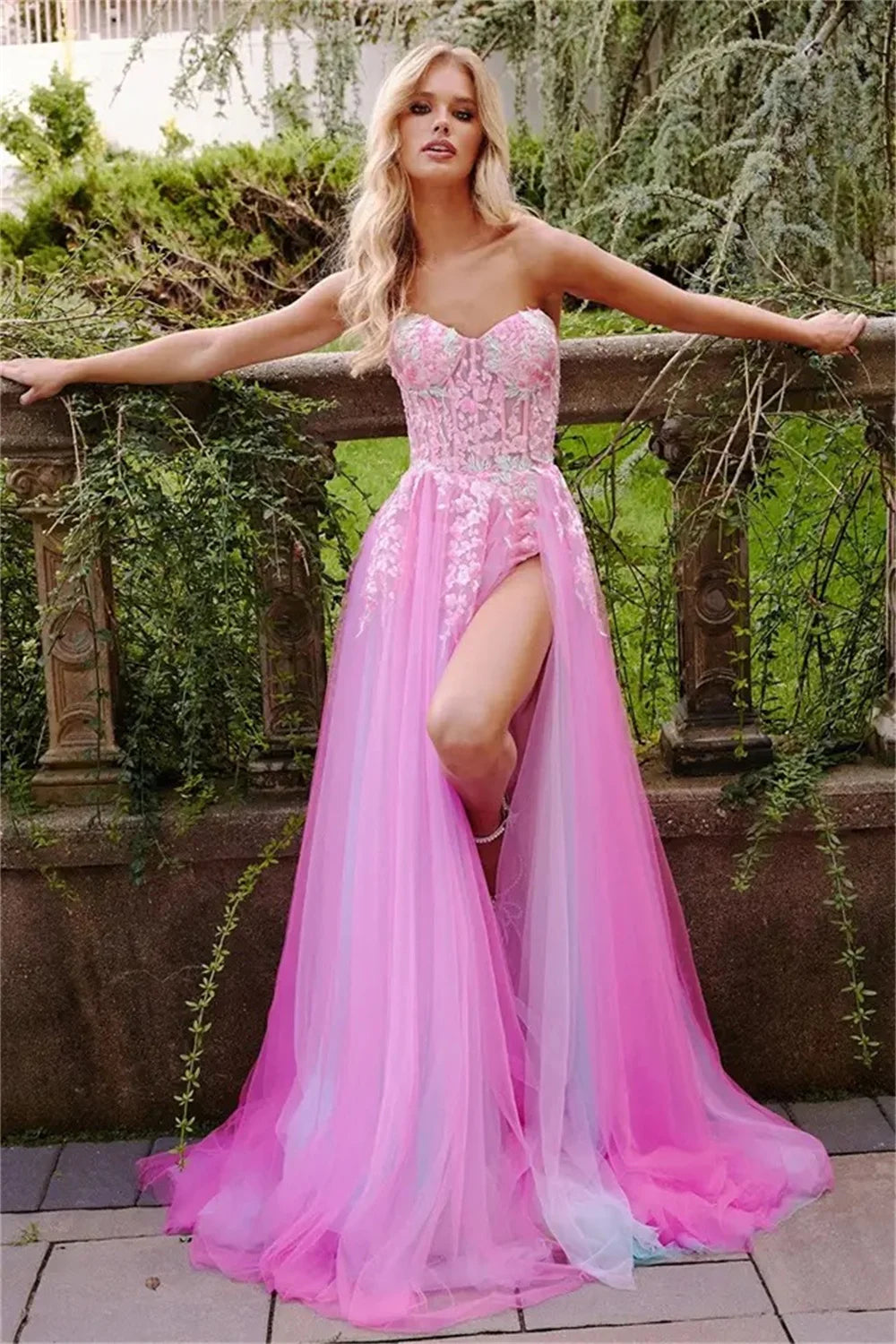 UU- Hot Pink Prom Dresses Sexy Strapless Embroidered  Prom Dress Party Dressese 2024 Custom Dress