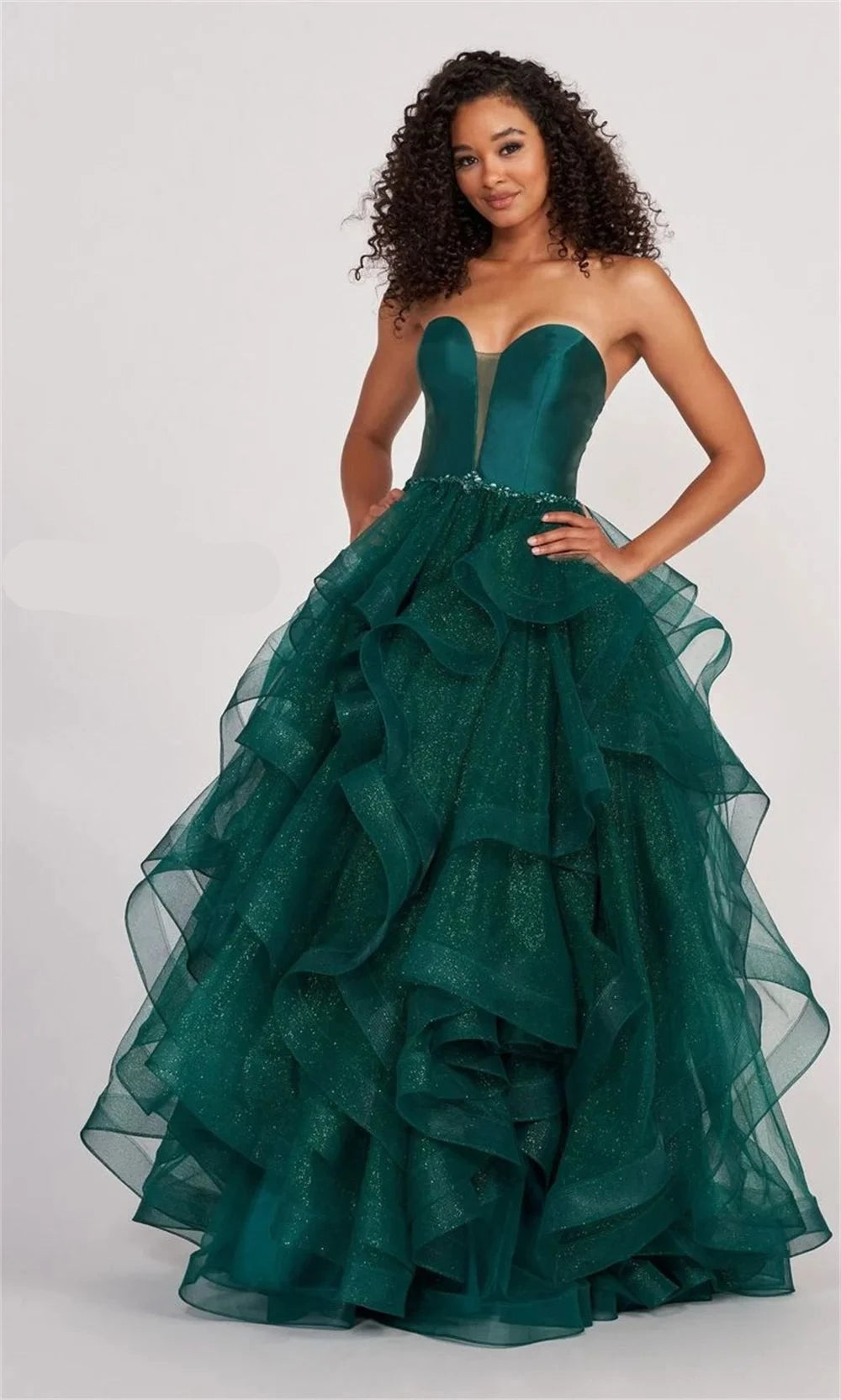 UU-Elegant Dark Green Prom Dress 2024 Sexy Strapless Edge Curl Fiesta Luxury Side Split Evening Dress