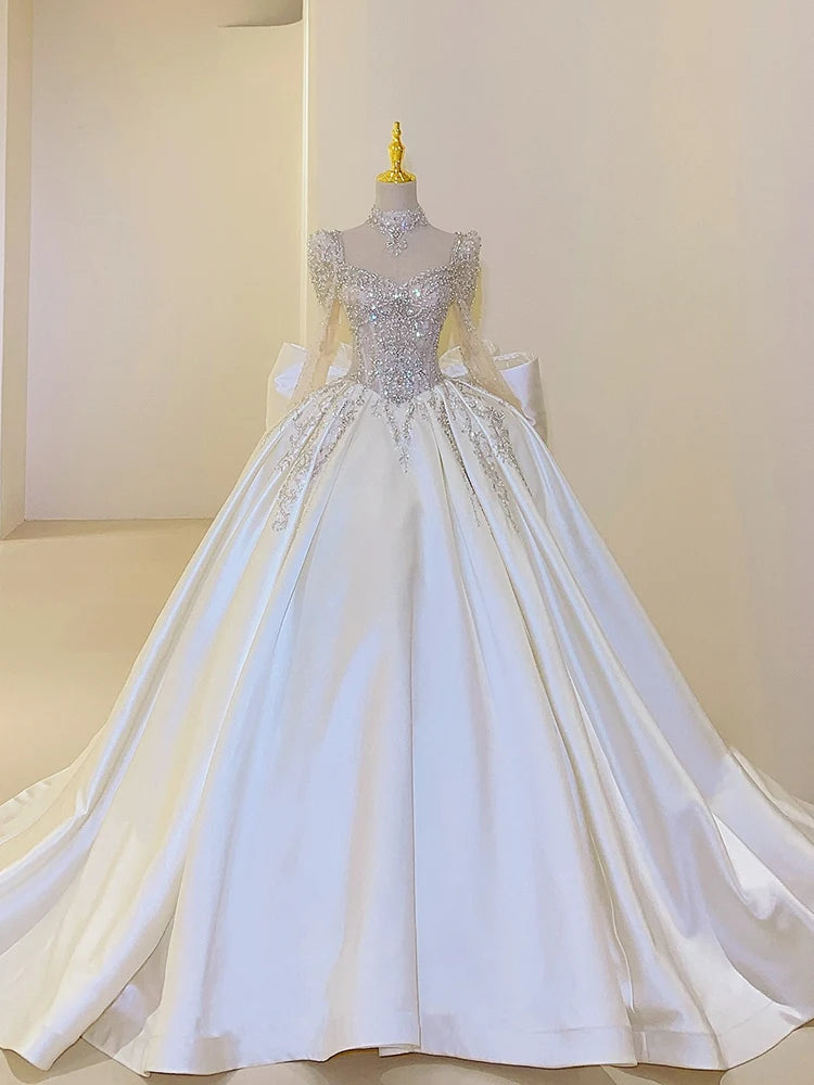 UU-New Sweet Square Collar Satin Wedding Dress Plus Size Custom Lace Up Luxury Bridal Ball Gown Floor Or Train