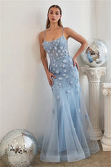 UU-Sexy 3D Lace Embroid Mermaid  Lavender Fishtail Prom Dress Fairy Trumpet Corset