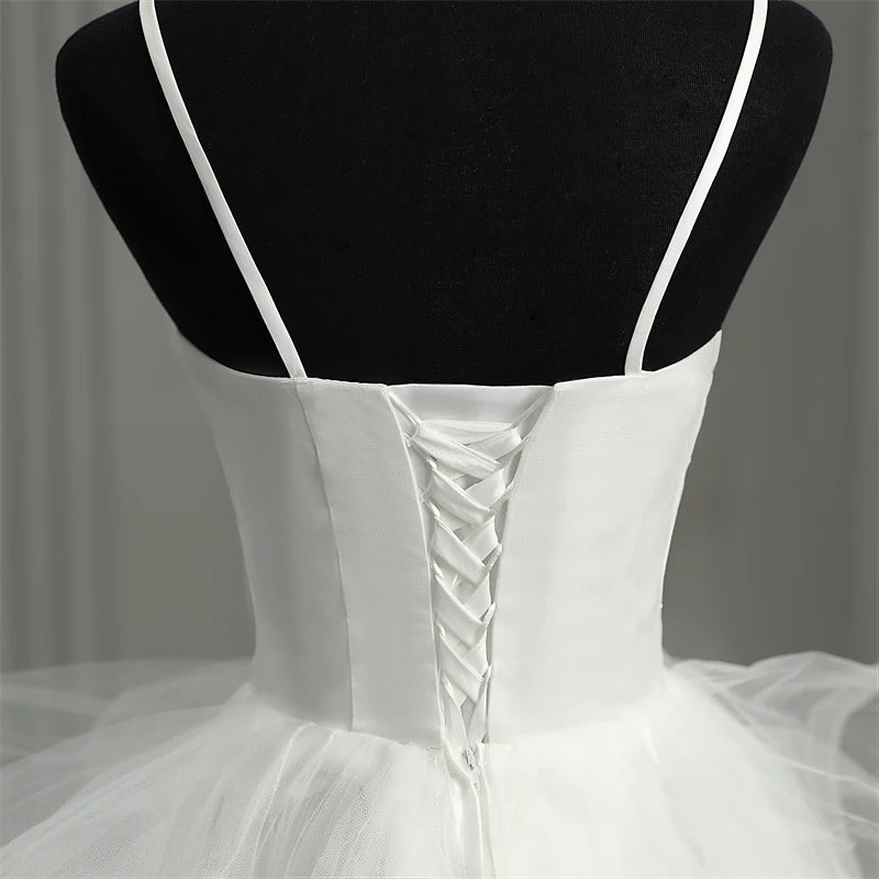 UU-New Short Front Long Back Gothic White Wedding Dresses Spaghetti Straps Deep V Neck High-low Bridal Gowns Vestido Custom Color