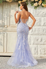 UU-Lavender Sexy Backless Mermaid Prom Dress Spaghetti Strap  fiesta Lace Embroidery Tulle Evening Dress 2024