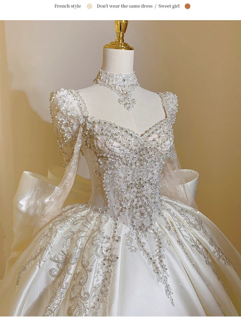 UU-New Sweet Square Collar Satin Wedding Dress Plus Size Custom Lace Up Luxury Bridal Ball Gown Floor Or Train