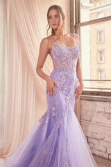 UU-Lavender Prom Dresses Lace Embroidery Mermaid Evening Dress Sleeveless Spaghetti Strap Backless Party fiesta