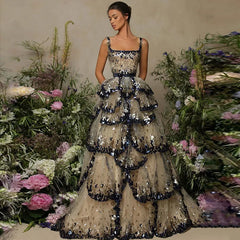 UU-Luxury Dubai Evening Dresses 2024 Sparkly Sequin Tiered Ruffles Elegant Women Wedding Party Formal Gowns