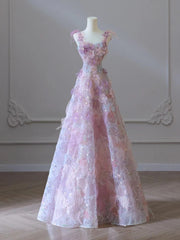 UU-Romantic Fairy Sequins 3D Flower Pink A-line Wedding Evening Party Dress Sleeveless Princess Birthday Gown