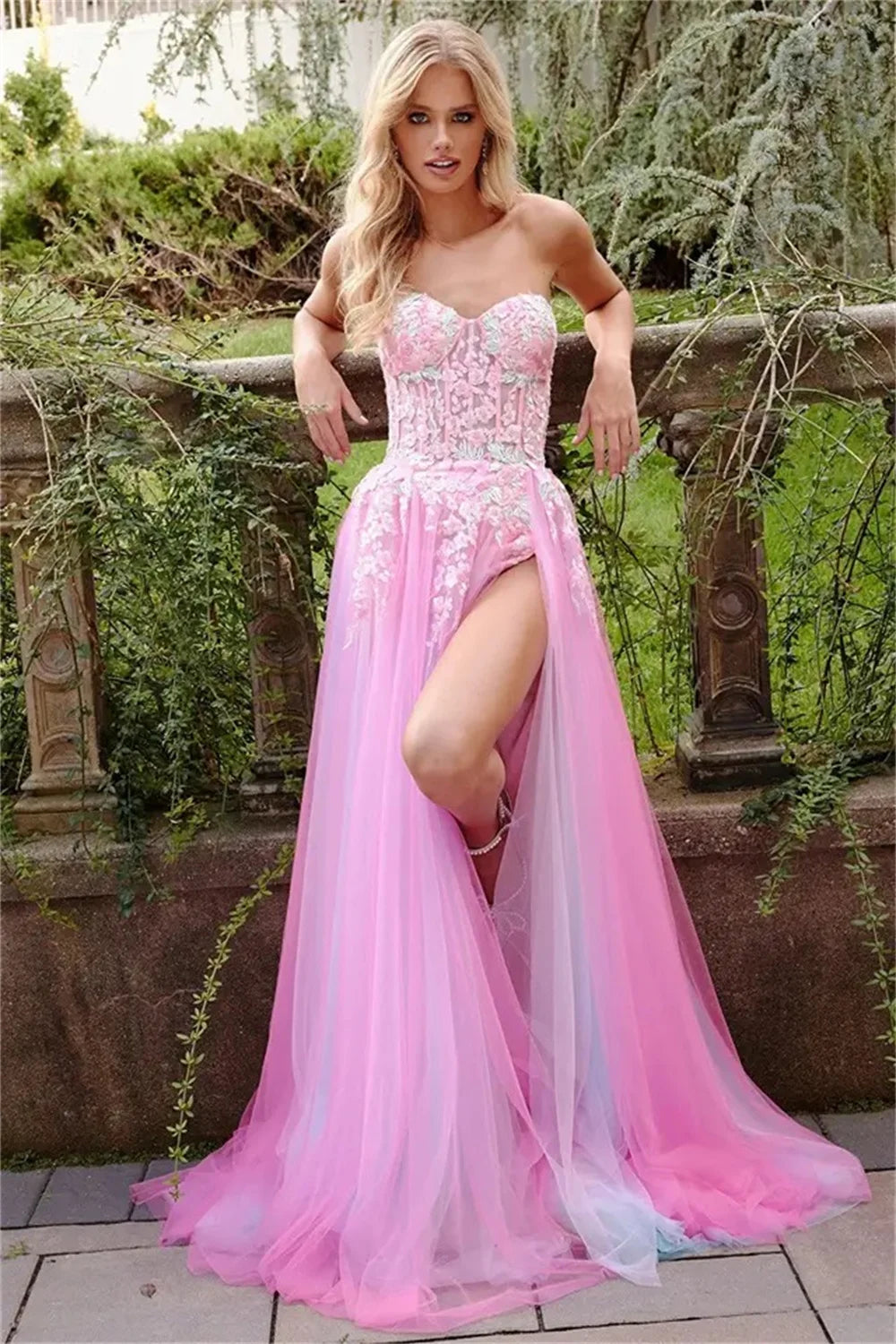 UU- Hot Pink Prom Dresses Sexy Strapless Embroidered  Prom Dress Party Dressese 2024 Custom Dress