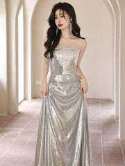 UU-Mermaid Cocktail Dresses Silvery Off The Shoulder Bow Trailing Floor Length Backless Sequins Pleated Woman Evening Prom Gowns
